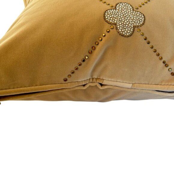 Luxury Velvet Pillow Cover w Swarovski Crystal Quatrefoil Design — Fits 20” X 20 - Picture 4 of 7